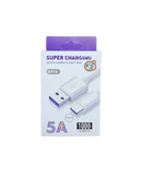 Cablu incarcare Super Charge A916 5A USB- Tip C 1 metru Alb