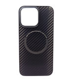 Husa Iphone 15 Pro Max silicon, MagSafe, textura carbon Negru