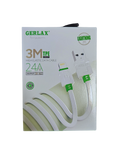 Cablu incarcare Fast Charge Gerlax 2.4A USB-Iphone, silicon flexibil, 3 metri, Alb