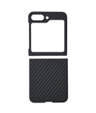 Husa Samsung Z Flip 5 fullcover tip kevlar, slim case, protectie camere, textura carbon Negru