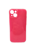 Husa Iphone 14 din silicon moale model cu sclipici , protectie camere Roz