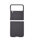 Husa Samsung Z Flip 4  fullcover tip kevlar, slim case, protectie camere, textura carbon Negru