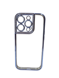 Husa Iphone 12 Pro Max din silicon , transparent cu strasuri pe margine si rama camera Albastru
