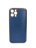 Husa Iphone 12 Pro piele ecologica si silicon,aspect carbon , antisoc Albastru