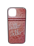 Husa Iphone 13 silicon, design 3D Hello Hello , protectie butoane Roz