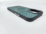 Husa Iphone 15 Pro Max silicon, MagSafe, textura carbon Verde
