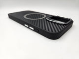 Husa Iphone 15 Pro Max silicon, MagSafe, textura carbon Negru