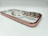 Husa Iphone 15 Pro Max din silicon moale, MagSafe, Protectie Camere Gold Rose