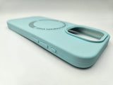 Husa Iphone 15 Pro silicon moale, MagSafe, Interior catifelat Turcoaz