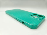 Husa Iphone 14 Pro Max din silicon moale model cu sclipici , protectie butoane Turcoaz
