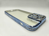Husa Iphone 14 Pro Max din silicon , transparent cu strasuri pe margine si rama camera Albastru