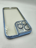 Husa Iphone 14 Pro Max din silicon , transparent cu strasuri pe margine si rama camera Albastru