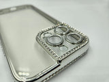 Husa Iphone 12 Pro din silicon , transparent cu strasuri pe margine si rama camera Argintiu