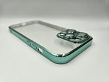 Husa Iphone 13 Pro silicon , spate transparent , Protectie Camere Turcoaz