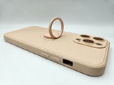 Husa Iphone 14 Pro Max silicon , suport inel rotativ , interior material catifelat Roz Peach