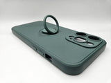 Husa Iphone 14 Pro Max silicon , suport inel rotativ , interior material catifelat Verde