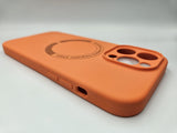 Husa Iphone 14 Pro Max silicon moale , MagSafe, interior material catifelat Portocaliu
