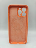 Husa Iphone 14 Pro Max silicon moale , MagSafe, interior material catifelat Portocaliu
