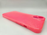 Husa Iphone 14 din silicon moale model cu sclipici , protectie camere Roz