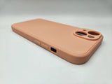Husa Iphone 14 silicon moale, protectie camere si butoane,interior material textil Roz Peach