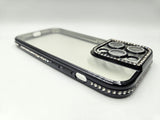 Husa Iphone 14 Pro din silicon , transparent cu strasuri pe margine si rama camera Negru