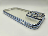 Husa Iphone 12 Pro Max din silicon , transparent cu strasuri pe margine si rama camera Albastru