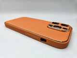Husa Iphone 14 Pro Luxury piele ecologica, antisoc , Protectie camera Portocaliu
