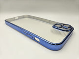 Husa Iphone 14 Plus silicon , spate transparent , Protectie Camere Albastru