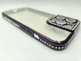 Husa Iphone 13 Pro din silicon , transparent cu strasuri pe margine si rama camera Mov
