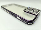Husa Iphone 12 Pro Max din silicon , transparent cu strasuri pe margine si rama camera Mov