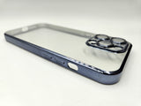 Husa Iphone 12 Pro silicon , spate transparent , Protectie Camere Albastru