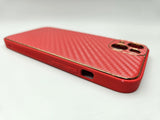 Husa Iphone 13  piele ecologica si silicon,aspect carbon , antisoc Rosu