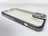 Husa Iphone 13 din silicon , transparent cu strasuri pe margine si rama camera Negru