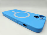Husa Iphone 13 silicon moale, MagSafe , protectie camere si butoane, interior material textil Albastru