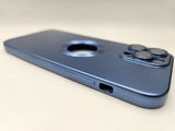 Husa Iphone 13 Pro Max silicon , aspect sidefat , decupaj logo Albastru