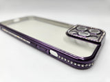 Husa Iphone 13 Pro Max din silicon , transparent cu strasuri pe margine si rama camera Mov