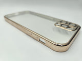 Husa Iphone 12  silicon , spate transparent , Protectie Camere Auriu
