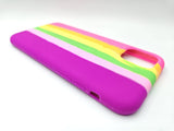 Husa Iphone 11 Pro Max silicon moale, protectie butoane,interior material textil Curcubeu