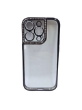 Husa Iphone 13 Pro Max din silicon , transparent cu strasuri pe margine si rama camera Negru