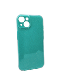 Husa Iphone 14 din silicon moale model cu sclipici , protectie camere Turcoaz