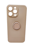 Husa Iphone 14 Pro Max silicon , suport inel rotativ , interior material catifelat Roz Peach