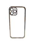 Husa Iphone 12  silicon , spate transparent , Protectie Camere Auriu