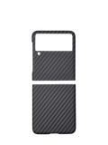 Husa Samsung Z Flip 3 fullcover tip kevlar, slim case, protectie camere, textura carbon Negru