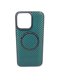Husa Iphone 15 Pro Max silicon, MagSafe, textura carbon Verde