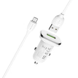 Set incarcator rapid auto, Borofone BZ12A, cu cablu microUSB 1m,USB QC 3.0, 18W, intrare 12 - 24V, IC, alb