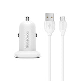 Set incarcator rapid auto, Borofone BZ12A, cu cablu microUSB 1m,USB QC 3.0, 18W, intrare 12 - 24V, IC, alb