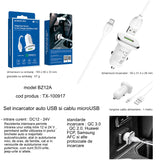 Set incarcator rapid auto, Borofone BZ12A, cu cablu microUSB 1m,USB QC 3.0, 18W, intrare 12 - 24V, IC, alb